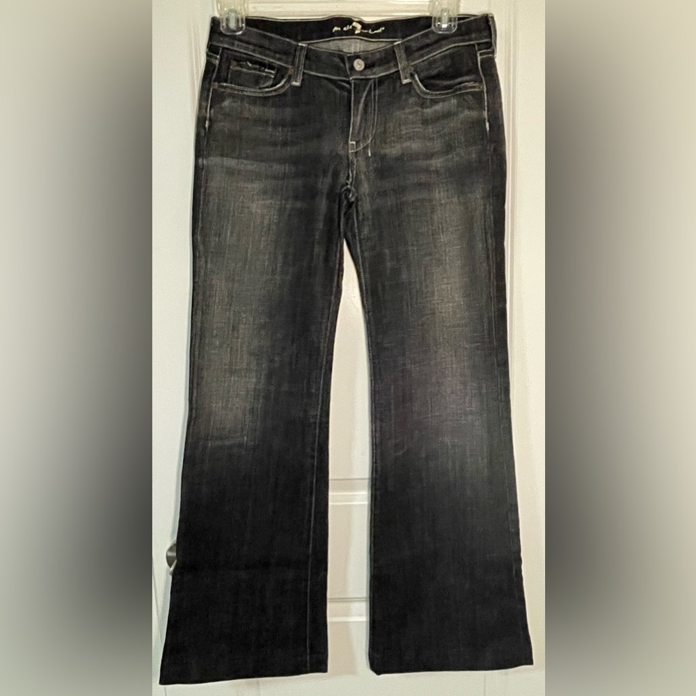 7 FOR ALL MANKIND WOMEN’S BLACK DOJO WIDE LEG FLARE DENIM size 30